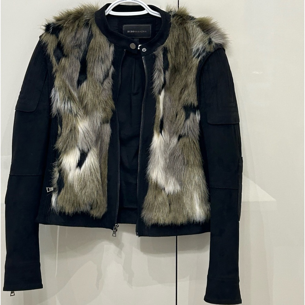 BCBG faux fur jacket size medium black